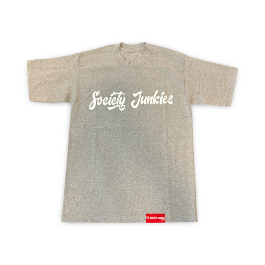 Limited Edition 'Society Junkies' Crewneck Tees- Heather Gray/ White
